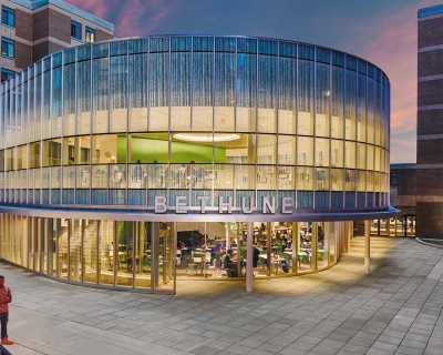 Bethune Dining Hall exterior at dusk