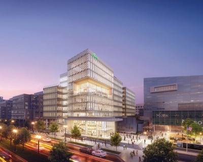 Exterior rendering at dusk