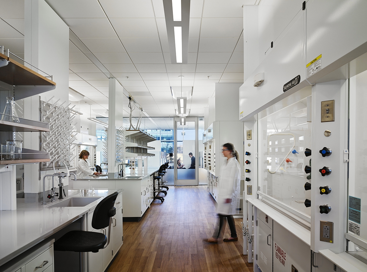 Woman walking in a lab